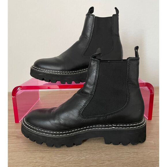 Dolce Vita Chelsea Boots Women 6.5 Black Leather Lug Sole Ankle‎ Pull On Chunky - Picture 2 of 7